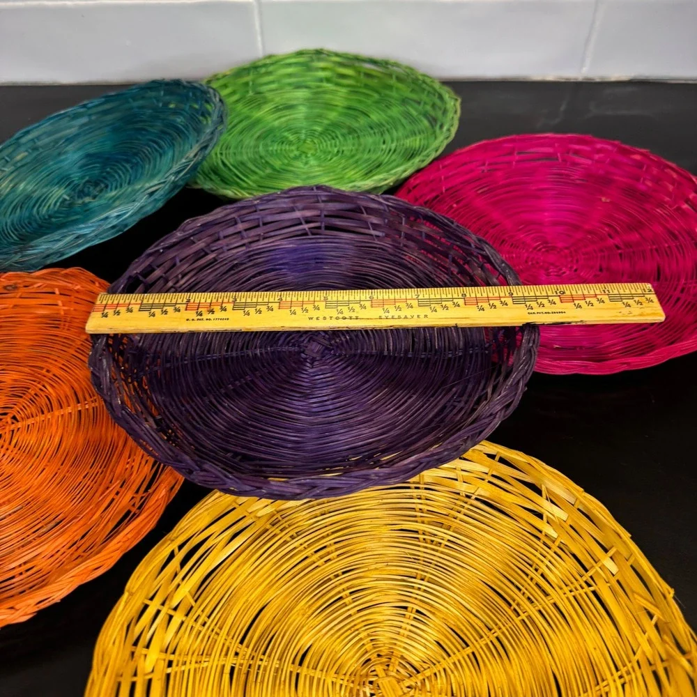 Woven Wicker Paper Plate Holders Set of 6 Multicolor 10in Boho Picnic Decor